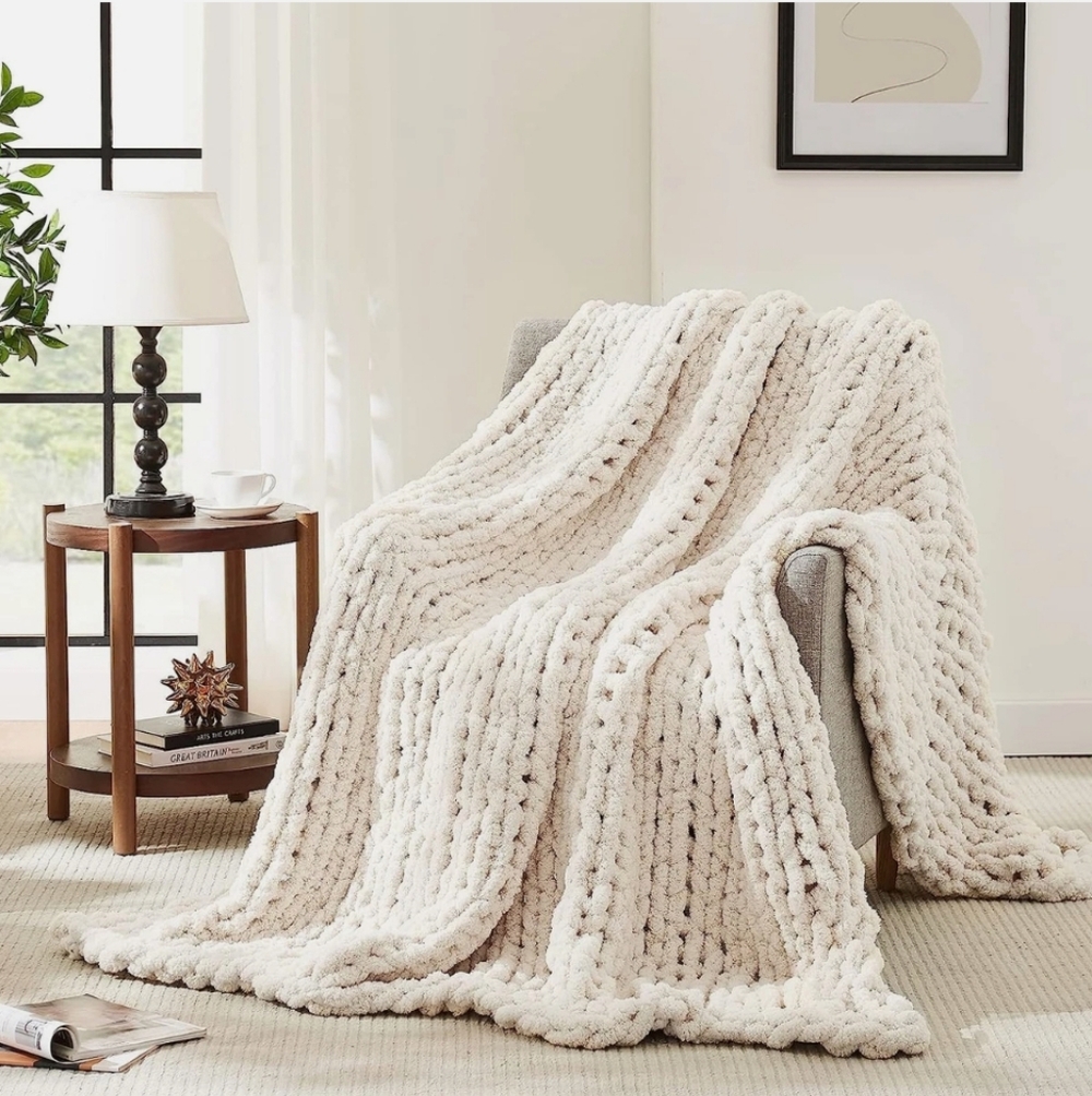 L' Agraty Chunky Knit Throw Soft Chenille Blanket 60x 80"